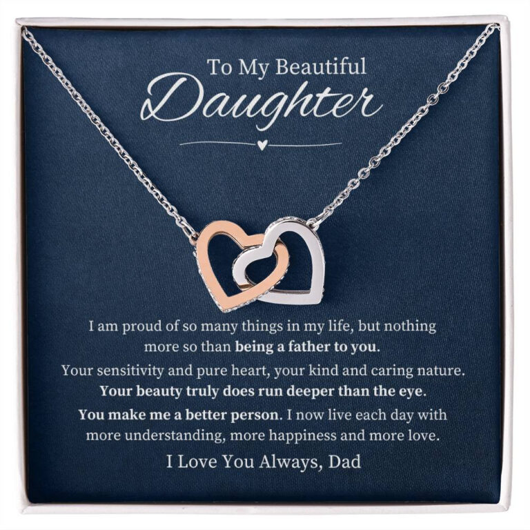 "So Proud" Daughter from Dad Interlocking Hearts Necklace